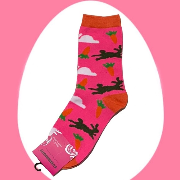 Everbright Easter Socks Women’s Bunny Carrots Novelty Print 9-11 Pink Multicolor - Picture 7 of 10